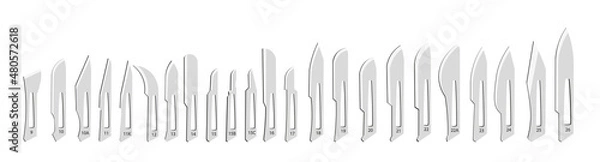 Fototapeta Surgical Blades. Differents types of  replaceable-blade for a surgical scalpel. 
