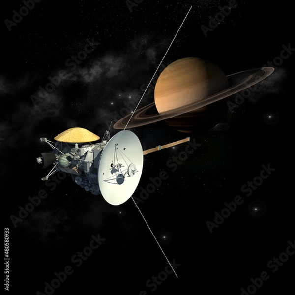 Obraz Cassini mission orbiter satellite passing Saturn