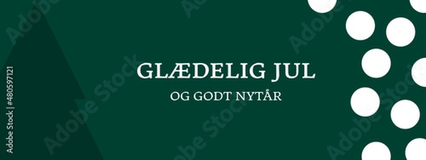Obraz Julekort på en grøn baggrund. Glædelig jul tekst med juletræer og sne, Vector