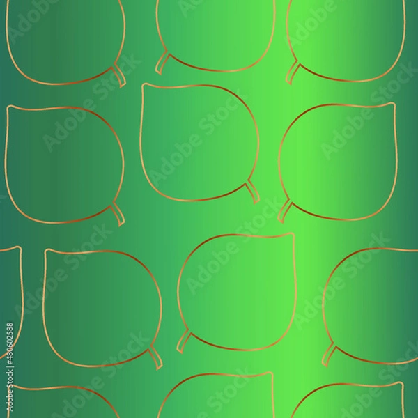 Obraz Seamless pattern of golden leaves. Turquoise background with a texture in the form of an embroidery ornament, wallpaper, fabric in vector 