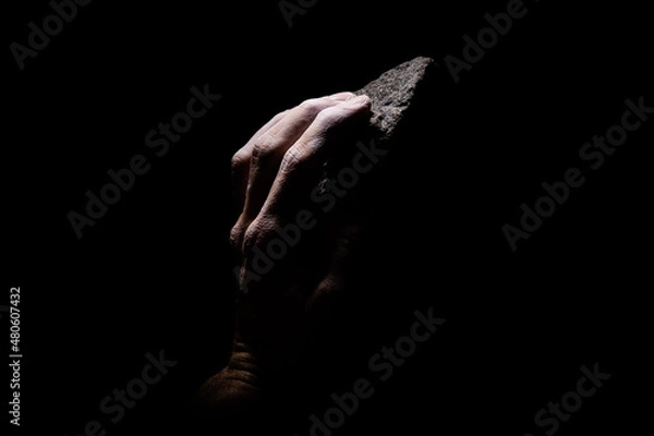 Fototapeta Climbing grip open crimp on black background