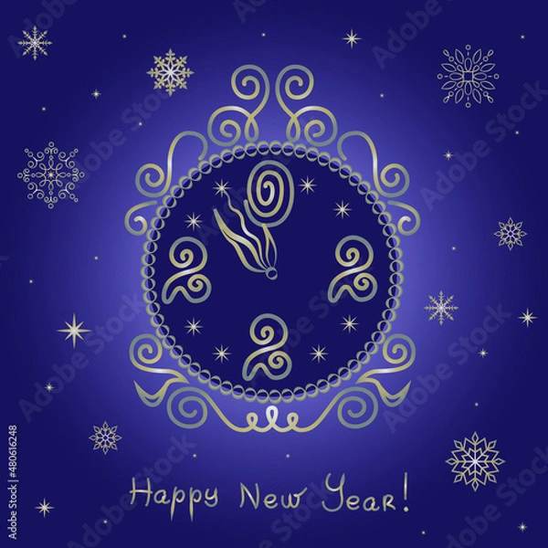 Obraz new year clock. greeting card