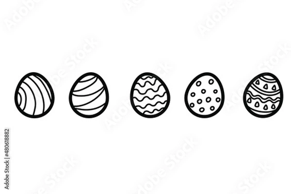 Fototapeta Doodle Easter eggs. Hand drawn black and white egg. Traditional pattern and ornament. Stock vector illustration on a white background.