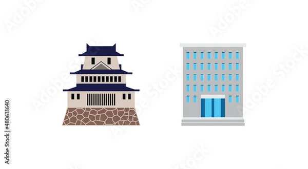 Fototapeta Japanese castle vector and Office Building emoji illustration