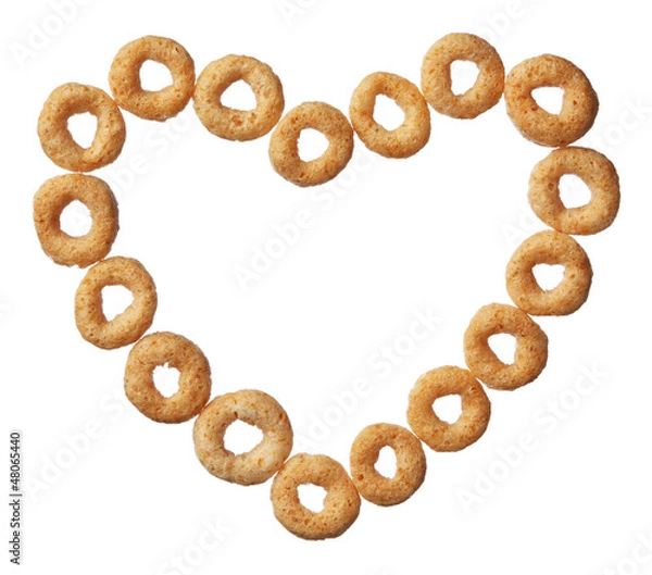 Fototapeta Cheerios cereal in a heart shape isolated on white background