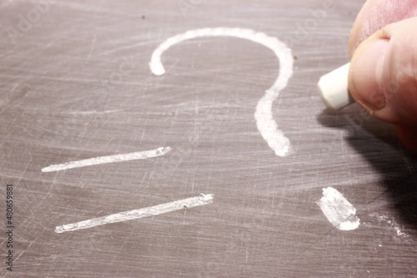 Obraz question mark chalk on a black board, a close up