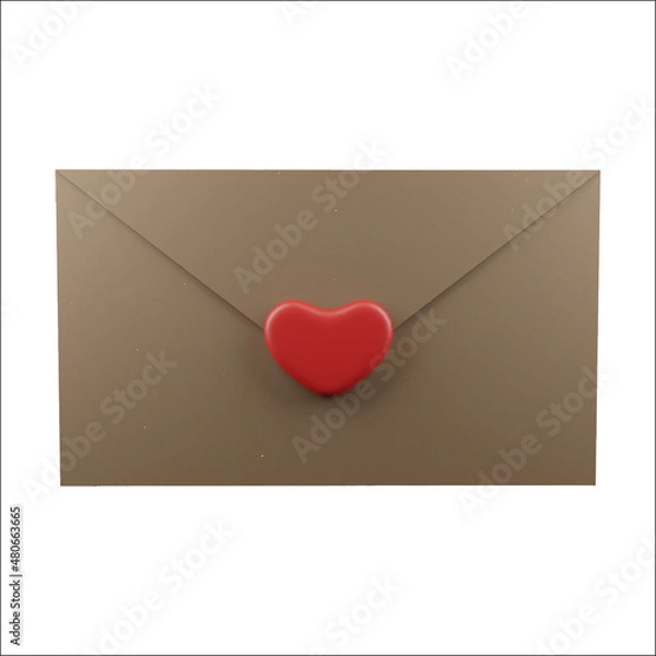 Fototapeta Vector realistic craft envelope with a heart for Valentine's Day.
