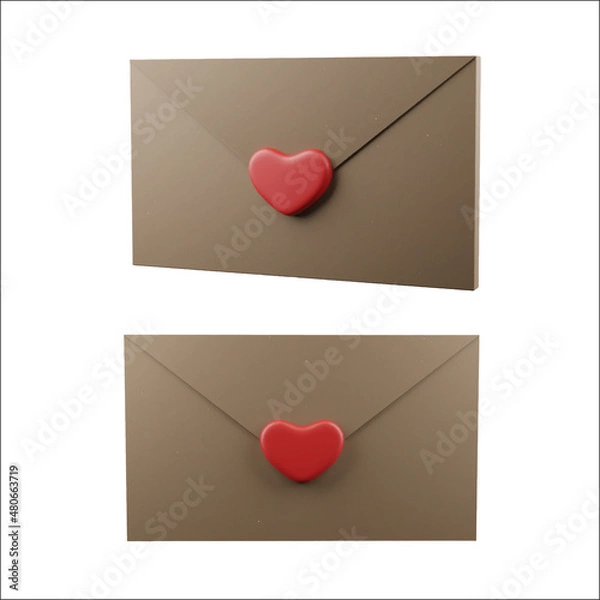Fototapeta Set of Vector realistic craft envelopes with hearts for Valentine's Day.