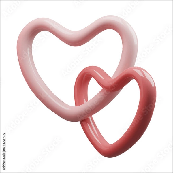 Obraz Realistic 3D hearts fastened together. Happy symbol of Valentine's Day, object of romantic love.