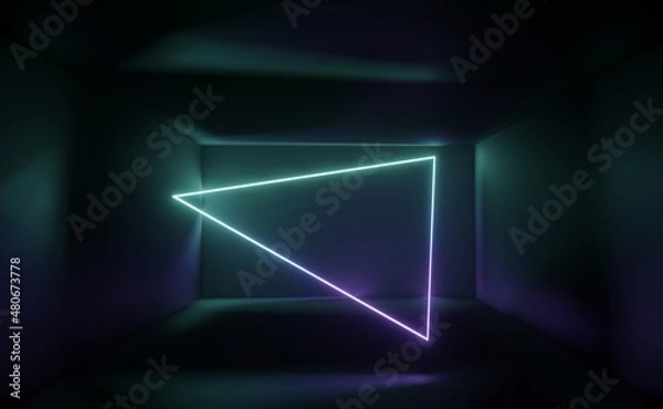 Fototapeta 3d render of RGB neon light on darkness background. Abstract Laser lines show at night. Ultraviolet spectrum beam scene