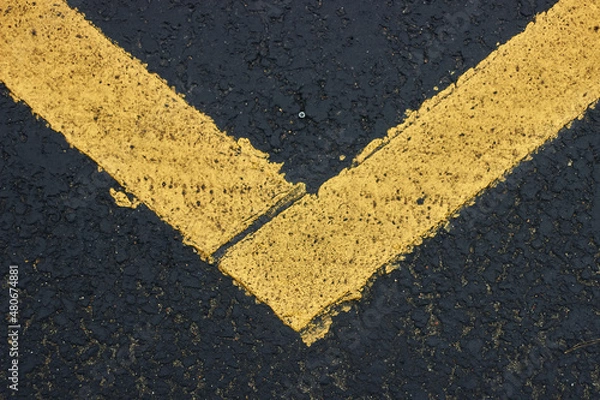 Fototapeta Surface grunge rough of asphalt Seamless tarmac dark grey with yellow line on the road and small rock Texture Background