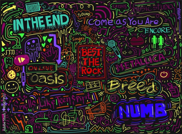 Obraz Hand Drawn doodle Vivid colors seamless.pattern for textile,fashion clothes,wrapping paper,backgrounds