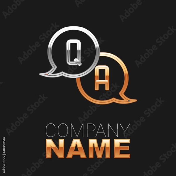 Fototapeta Line Speech bubbles with Question and Answer icon isolated on black background. Q and A symbol. FAQ sign. Chat speech bubble and chart. Colorful outline concept. Vector