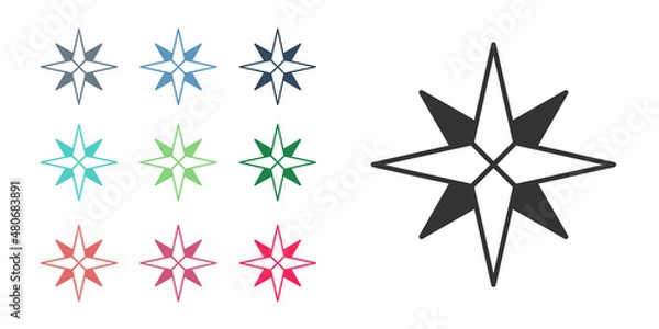Obraz Black Wind rose icon isolated on white background. Compass icon for travel. Navigation design. Set icons colorful. Vector