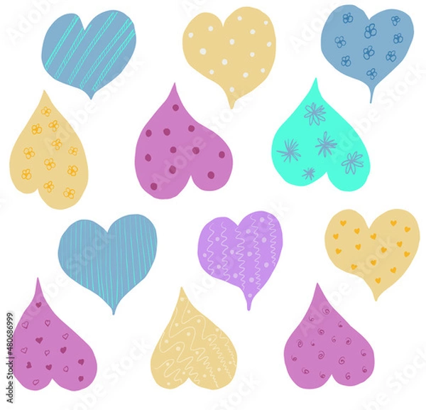 Fototapeta Valentine's Day pattern illustration –love sketch (for the 14th of February), vector graphic color pattern on white background	