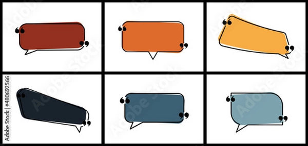 Obraz Set of isolated colorful speech bubbles with quotation mark of long shape templates.