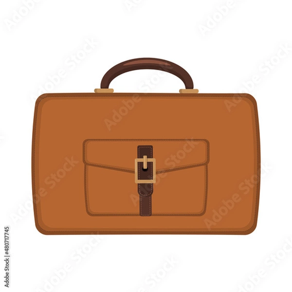 Obraz vintage leather classic brown briefcase with strap in flat style