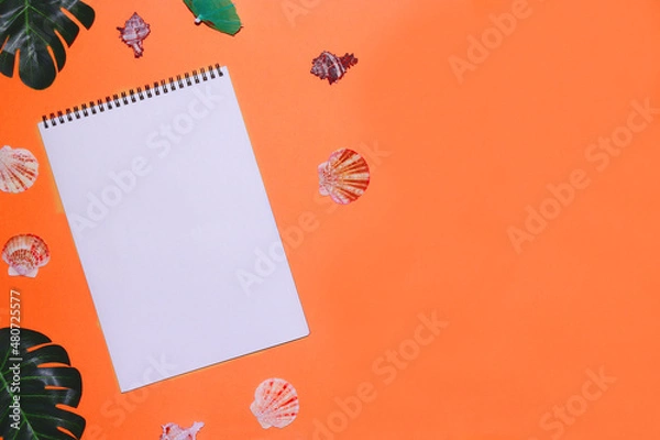 Obraz Summer background with note and seashell