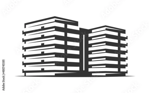 Fototapeta Modern building construction isolated on white background. Vector illustration