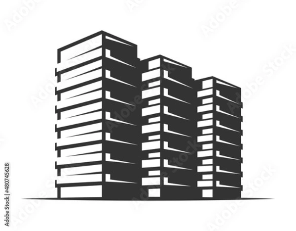 Fototapeta Modern building construction isolated on white background. Vector illustration