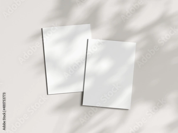 Fototapeta Two vertical cards mockup in boho, invitation mockup, greeting card on beige background, 3d render