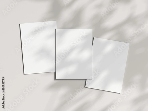 Fototapeta Three vertical cards mockup in boho, invitation mockup, greeting card on beige background, 3d render