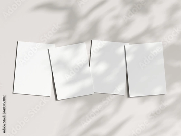 Fototapeta Four vertical cards mockup in boho, invitation mockup, greeting card on beige background, 3d render