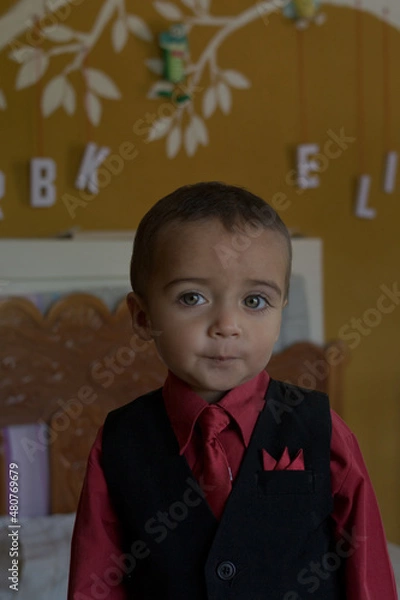 Fototapeta portrait of elegant little boy gesturing