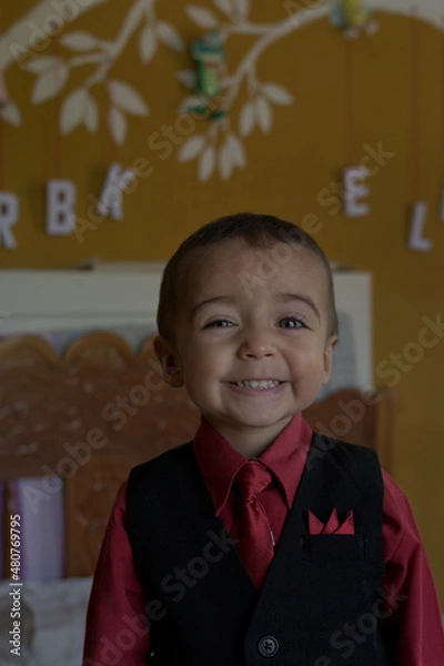 Fototapeta portrait of elegant little boy gesturing