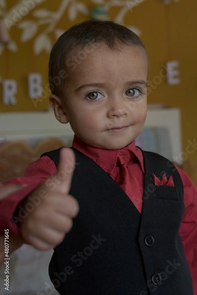 Fototapeta portrait of elegant little boy gesturing