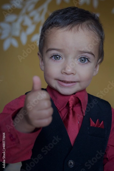 Fototapeta portrait of elegant little boy gesturing