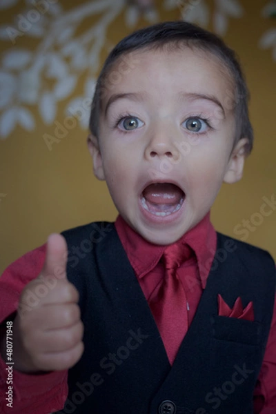 Fototapeta portrait of elegant little boy gesturing