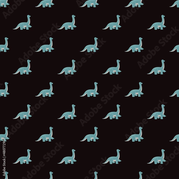 Fototapeta Cute brachiosaurus seamless pattern. Funny children dinosaur sketch.
