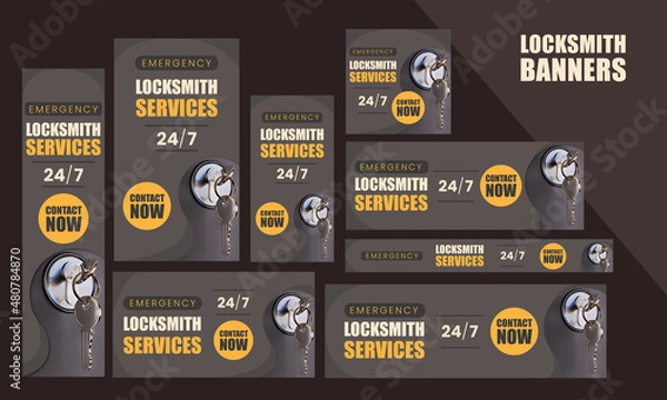 Fototapeta Locksmith urgency services and repairs Website banners, google ads, post and stories