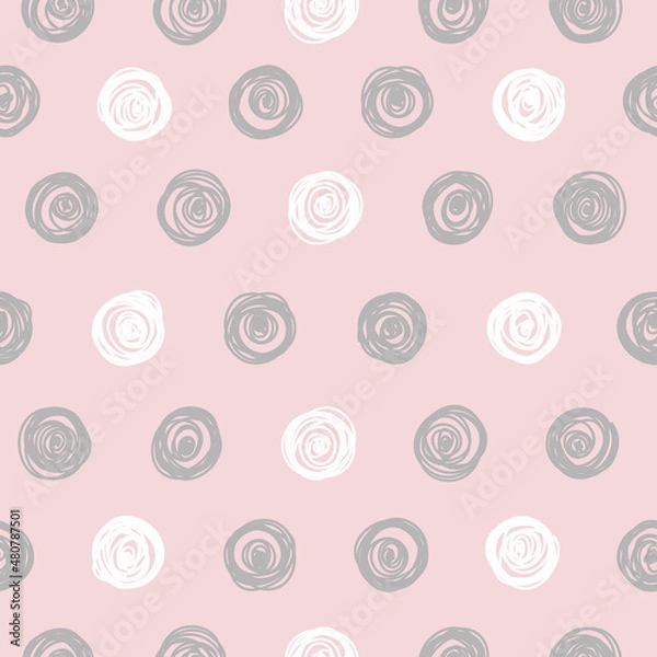 Obraz Seamless pattern with polka dots on a pink background.