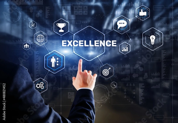 Obraz Excellence Concept. Quality Service. Businessman pressing Excellence virtual screen
