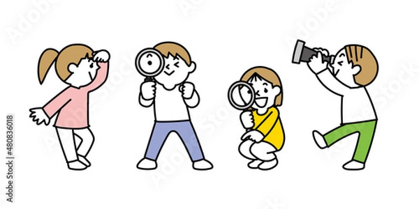 Obraz 友達と一緒に何かを見つける子どもたち