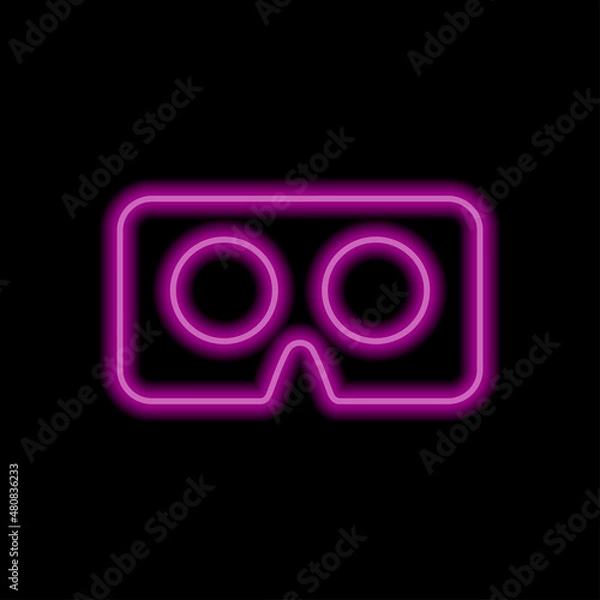 Fototapeta Vr cardboard simple icon. Flat desing. Purple neon on black background.ai