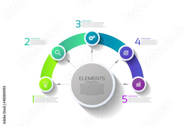 Fototapeta Elements infographic template circle colorful with 5 step