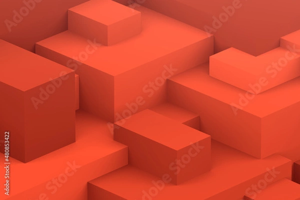 Obraz Abstract orange color cubic geometric dark background. isometric 3d render.