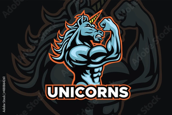 Obraz Unicorn Horse Fighter Mascot Vector Logo Character Design Vector Art