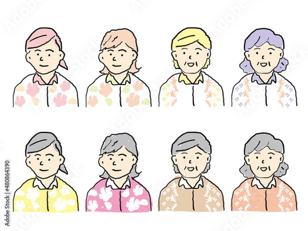 Obraz 手描き沖縄のかりゆしウェアを着た女性　イラスト素材