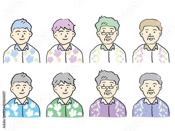 Obraz 手描き沖縄のかりゆしウェアを着た男性　イラスト素材