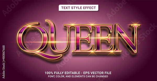 Fototapeta Text Style with Queen Theme. Editable Text Style Effect.
