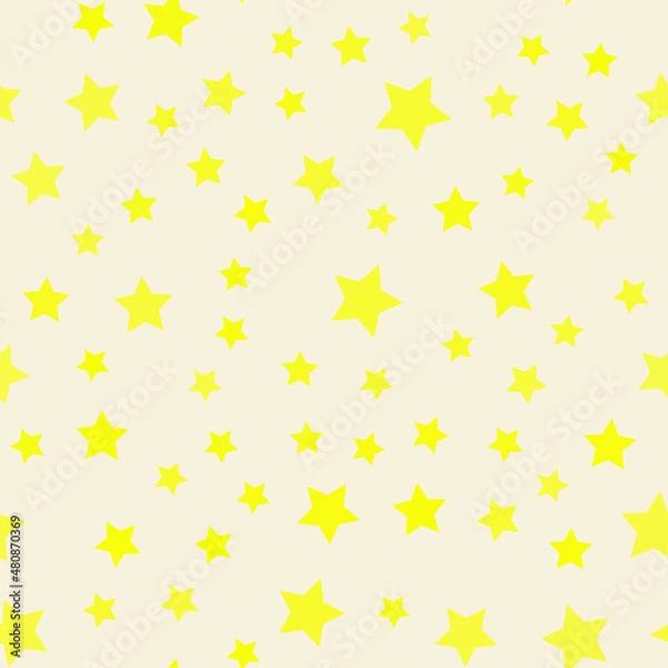 Fototapeta Seamless pattern with stars. Abstract geometric pattern with yellow stars. Random, chaotic pastel background with cute sequins.