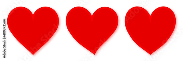 Fototapeta Three different red heart icons on white background
