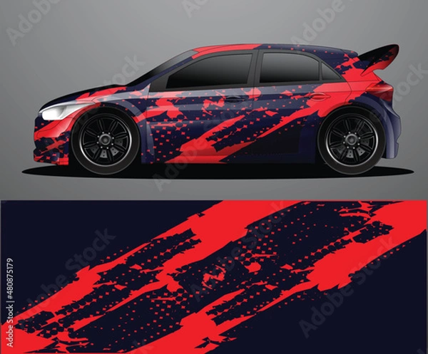 Obraz Rally car decal graphic wrap vector, abstract background