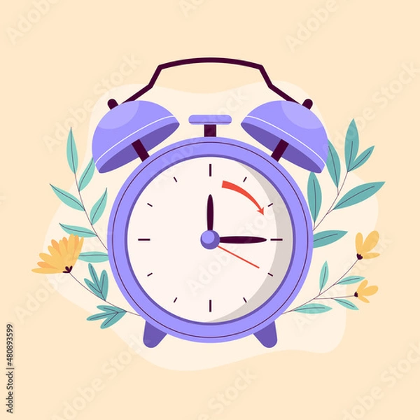 Fototapeta Flat spring forward illustration with clock