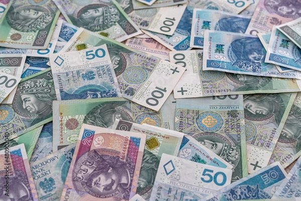 Obraz pile of polish banknotes zloty as financial background