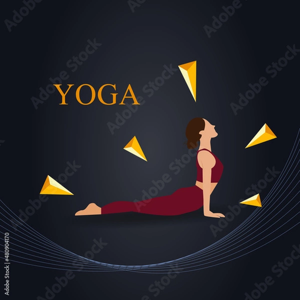 Fototapeta Vector illustration with beautiful girl in yoga pose - vector illustration